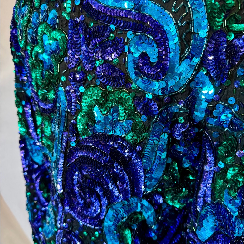 (M) Laurence Kazar Blue Green Sequin Embellished Blouse - Picture 5 of 13